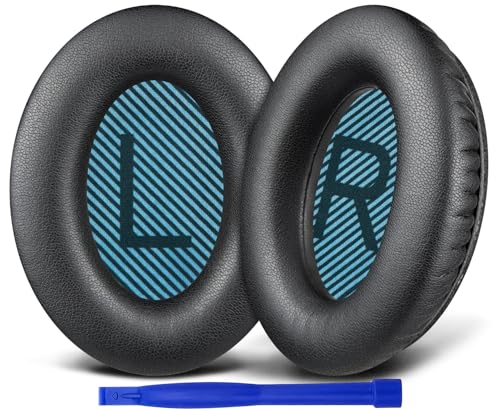 Almohadillas para auriculares SOULWIT de reemplazo para Bose SoundTrue Around-Ear II (Sound True AE2), cojines con cuero proteico suave y espuma de alta densidad - Negro (rejillas azules) miniatura 1