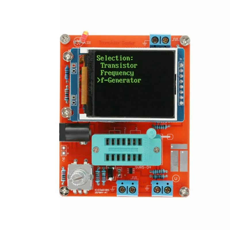 GM328 tester display showing the main menu with options for Transistor, Frequency, and f-Generator