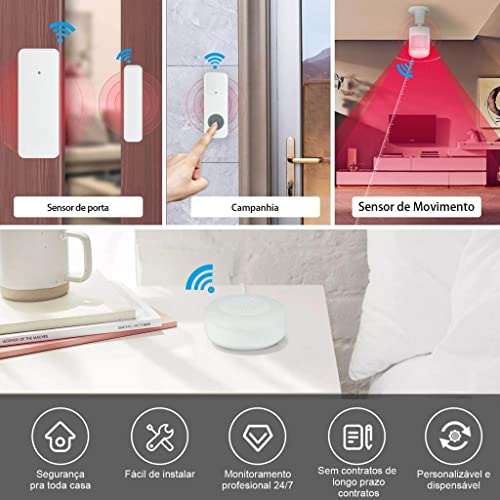 Kit Alarme Inteligente Wi-Fi Casa conectada Sensor de portas e janelas Sensor de presença Campainha