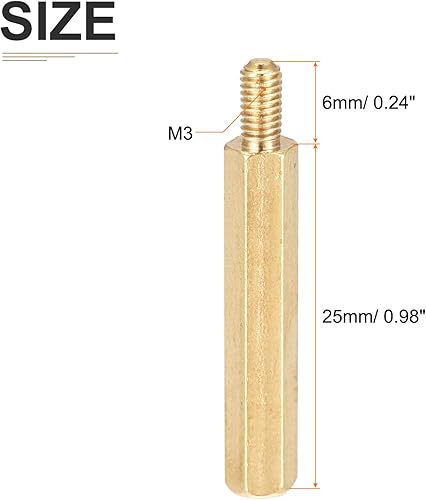 Miniatura 2 de M3 x 0.984 x 0.236 in (DxHLxML) - Separador hexagonal de latón, paquete de 50 unidades, bueno para máquina electrónica, tuercas de tornillo