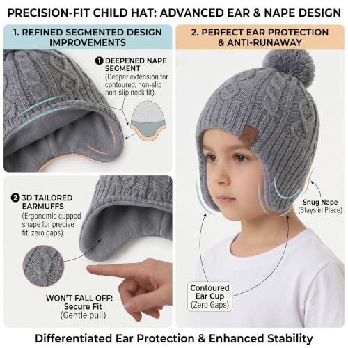 Image of LMLALML Boys Winter Hat Earflap Knitted Beanie for Kids Warm Fleece Lined Thicken Hat for Baby