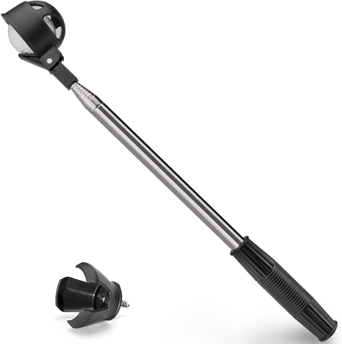 Portable Retractable Stainless Steel Golf Ball Retriever Telescopic Pick Up Scoop Saver Automatic Locking Shaft Tool with Golf Ball Grabber for Putter Extended Length 9 Ft