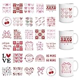 Shejdgart UV DTF Cup Wrap - 30 Pcs Valentines Day Bow UV DTF Stickers for 16 OZ Pink Valentines Red Heart Waterproof UVDTF Transfer Decals for Glasses Cups Mug DIY Crafts