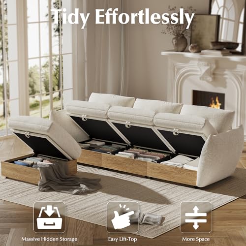 Image of 103 inch L Shaped Cloud Couch Sectional Modular Sofa with Storage, Sectional Deep Seat Couch Oversized Sofa with Ottoman, Armrest Pillow, Easy Assembly for Living Room, Apartment, Office, Ivory