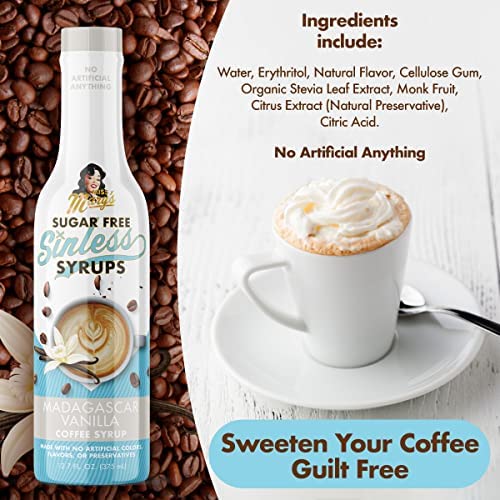 Sugar Free 3Pk Madagascar Vanillasinless Syrup- Madagascar Vanilla Sugar Free Coffee Syrup, Keto Friendly, Zero Carbs, Plant Based, Natural & Organic Ingredients, No Artificial Anything, No Sugar, Diabetic Friendly. #TOP2