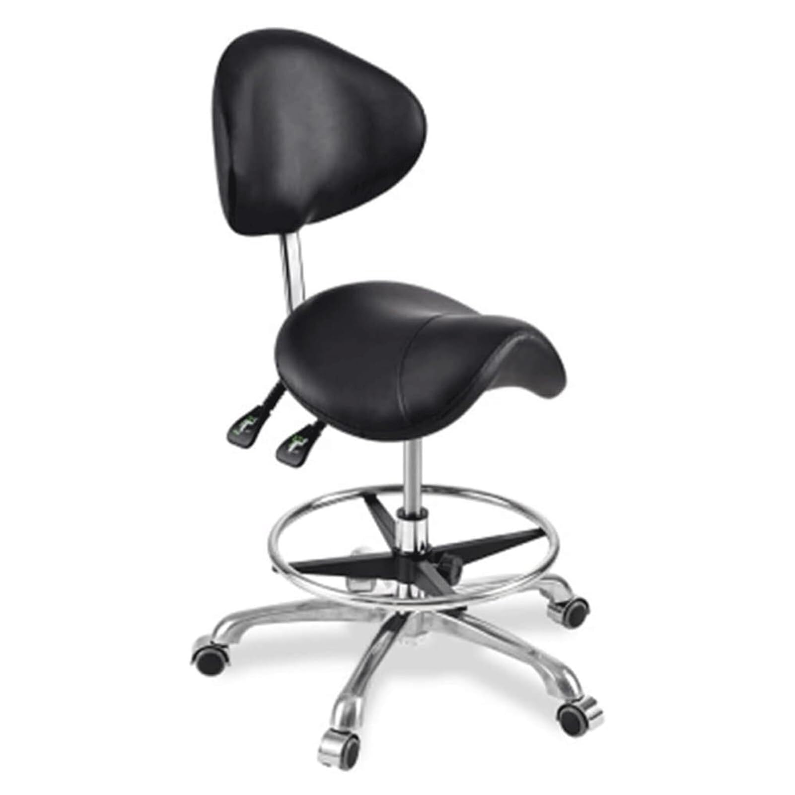 METTEOR Ergonomic Saddle Stool w/Casters & Footrest Hydraulic Swivel Rolling Saddle Chair 45-60cm Height Adjustable for Salon Spa Massage Tattoo Dental (Black)