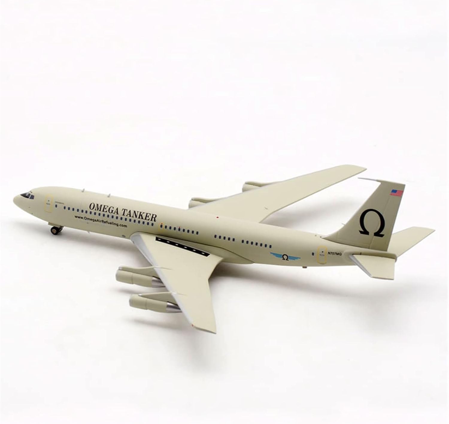 1 200 Fit for Gas Tanker Airplane B707-300 N707MQ Alloy Aircraft Model Toy Collection with Base Landing Gear Hobby Playgame Kit