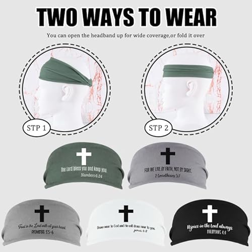 Pacote com 5 tiaras cristãs para homens, faixas de cabeça com cruz de Jesus, faixa de transpiração e