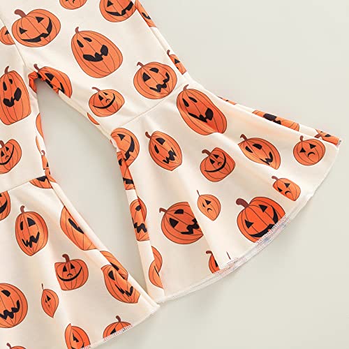 Toddler Baby Girl Floral Jumpsuits Kids Halloween Pumpkin Flower Strap One Piece Overall Romper Flare Pants Clothes (Pumpkin Orange,18-24 Months) #TOP5
