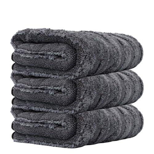 Image of Auto Hub 1300GSM Microfiber Cloth for Car - Edgless & Dual Sided Microfiber Cloth - Lint & Streak Free Car Cleaning Cloth - Multipurpose Car Wash Cloth-Twisted Loop with Coral Fleece-3pc,60x40cm-Grey