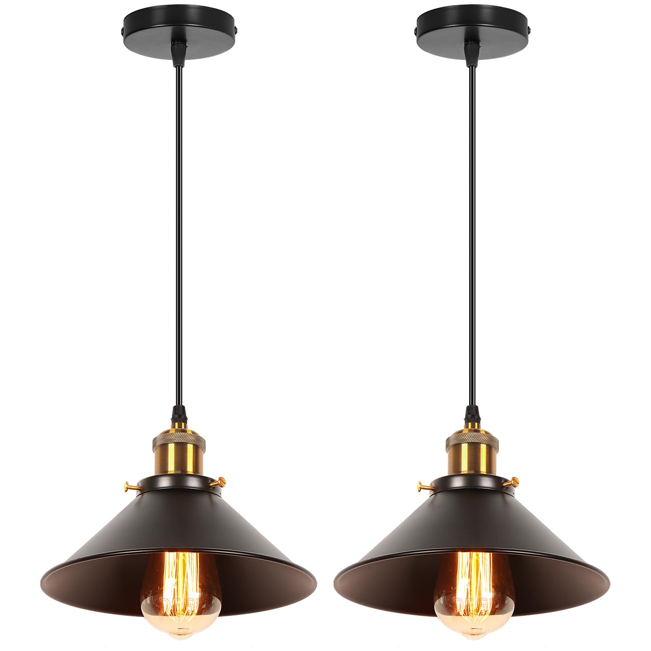iDEGU 2 x Retro Pendant Light Industrial Design Edison Pendant Light E27 Chandelier Pendant Light Made of Metal, Diameter 22 cm (Black, Pack of 2)