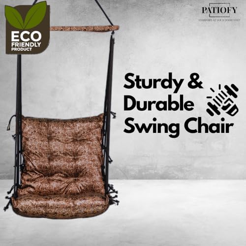 Image of Patiofy Jhula for Balcony /Swing for Balcony for Adult /Jhoola for Home /Wooden Swing Indoor /Hammock /Suitable for Indoor & Outdoor / 120Kgs Weight Bearing Capacity (Texture Light Brown)