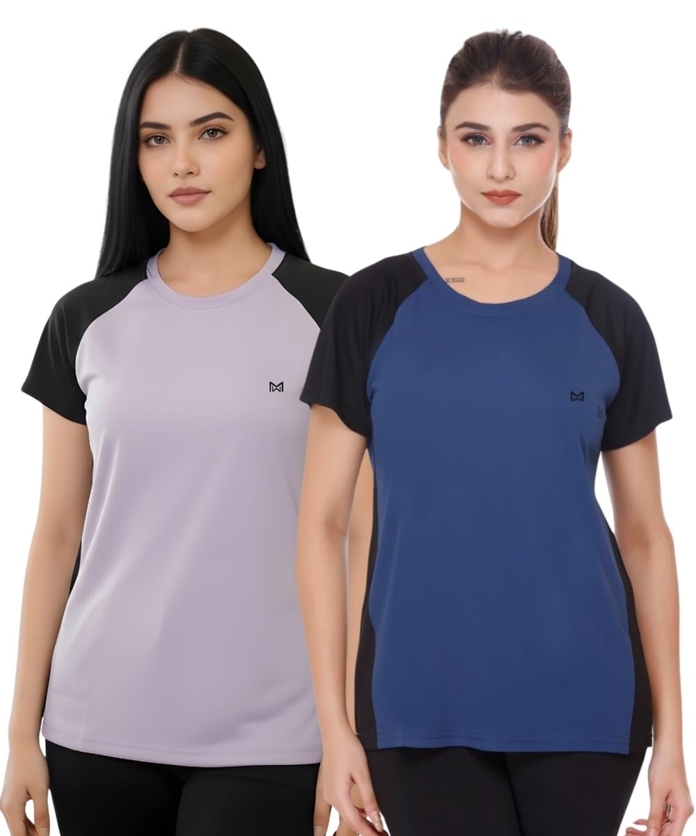 white moon Gym Tshirt for Women Workout Dry Fit t Shirt Sports Tshirt | Gym Tshirts for Women | Lightweight Round Neck Breathable Half Sleeve Activewear Running Yoga Tops for Woman (Pack of 2)-picture-17