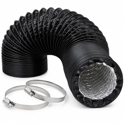 APACALI 3 Inch Flexible Duct Hose, 16.4FT PVC Dryer Vent Hose with 2 Clamps, Black Heavy Duty Ventilation Exhaust Hose for HVAC, Grow Tent, Laser Cutter, Heating Cooling, 75mm ID