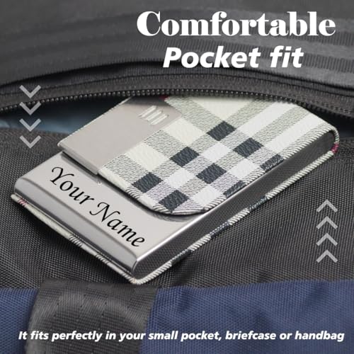Image of Mini2buy Customized Unisex Vertical Card Holder Name Engraved for Credit|Debit|ATM|Business Visiting RFID Blocking Stainless Steel (1 x 10 x 6 cm) Personal Corporate Gift (Off-White)