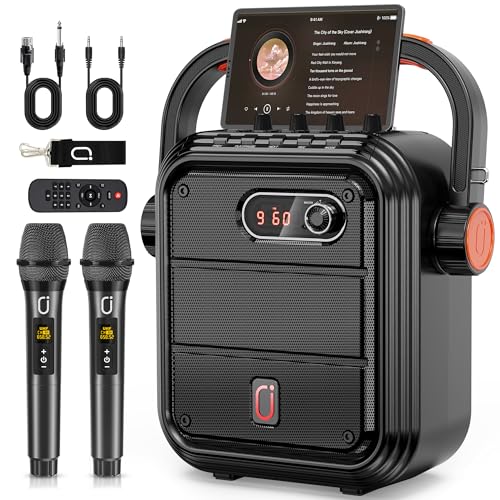 JYX Karaoke Machine with 2 Wireless Microphones, 5200mAh Portable Speaker Set Bluetooth 5.0 Rechargeable PA System with TWS,FM, REC,Stage Subwoofer Supports BT/USB/TF Card/Aux for Party by JYX - Used condition - US$74.25