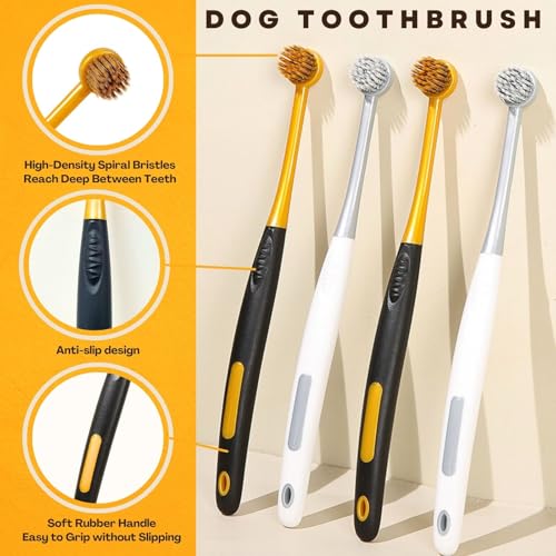 Image of Dog Toothbrush 4Pack Round Head Dog Tooth Brush Kit Soft Pet Toothbrush for Sensitive Teeth mit Anti-Slip Rubber Handle for Pet Plaque Dental Care