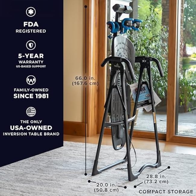 TEETER EP-560 Inversion Table w/Accessories for Back Pain Relief ¨C FDA-Registered, UL Safety Certified, 300 lb Capacity, Designed & Patented in USA