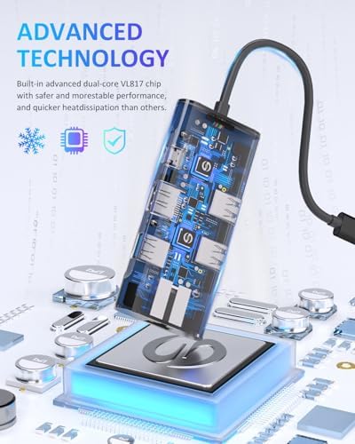 UtechSmart USB C Hub,Ethernet Multiport 6 in 1 USB C to HDMI Adapter Black | with Gigabit Ethernet,4K HDMI,100W PD & USB3.0;Compatible for MacBook,Dell XPS,HP all Type-C laptops