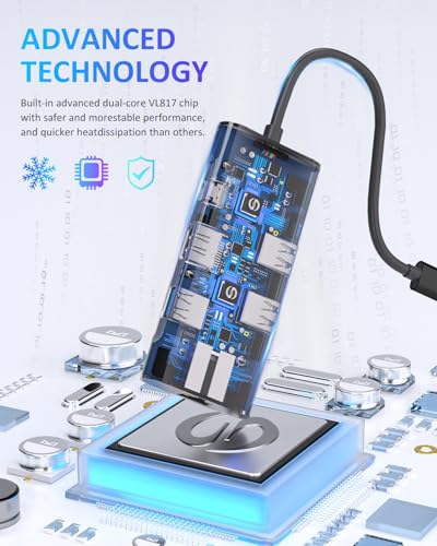 Image of USB C Hub, UtechSmart 6 in 1 USB C to HDMI Adapter with 1000M Ethernet,Power Delivery Pd Type C Charging Port, 3 USB 3.0 Ports Adapter Compatible for MacBook Pro, Chromebook,and USB C Devices(Black)