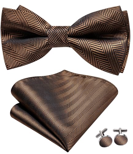 Image of Hi-Tie Bow Ties for Men Pre-Tied Pocket Square with Cufflinks Mens Bowtie Sets for Wedding Formal Party