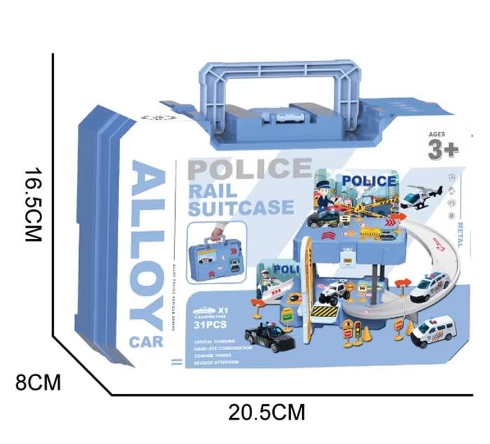 BeFunky Portable Suitcase Garage Parking Lot Toys for Boys with Track, Mini Figures and Vehicles Set Toys Playset for Kids 3 4 5 6 7 Boys (Police) - Image 5 thumbnail