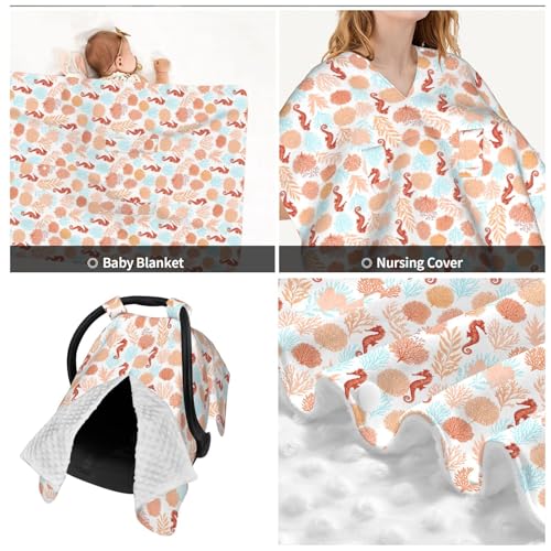 Image of Tropical Pattern Corals Sea Horse Baby Car Seat Canopy Nursing Cover for Newborn Car Seat Breastfeeding Covers Blanket Newborn Shower Gift