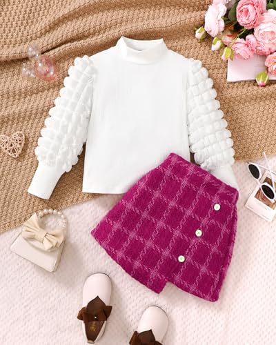 Image of Toddler Girl Clothes Fall Winter Girls Clothing Set Long Sleeve T-Shirt Tops & Plaid Mini Skirts Dress 2Pcs Outfits