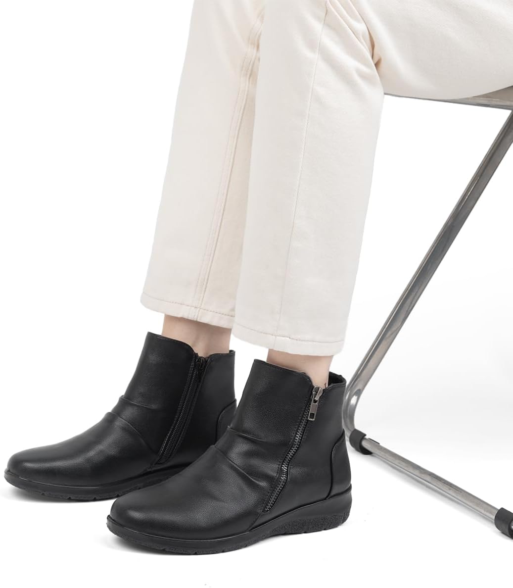 Women's Ankle Boots Comfortable Round Toe Low Heel Anti-slip Zipper Booties