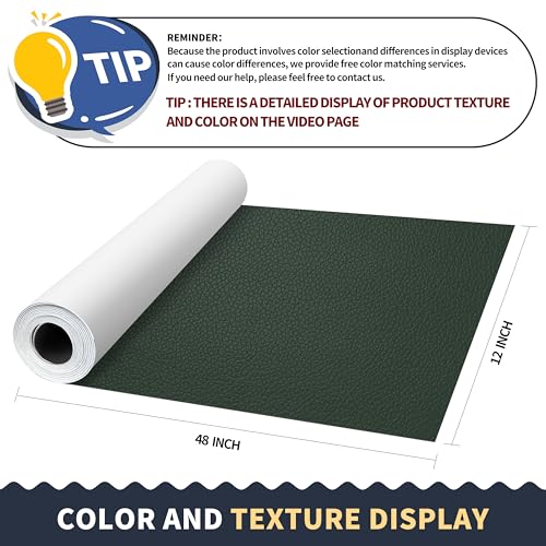 Image of ONine Leather Repair Patch，Leather Repair Tape, 12 x 48 inches Leather Repair Patch for Furniture,Vinyl Repair kit，Leather Couch Patch，for Sofas, Furniture, Car Seats(Blackish Green-Litchi Grain)