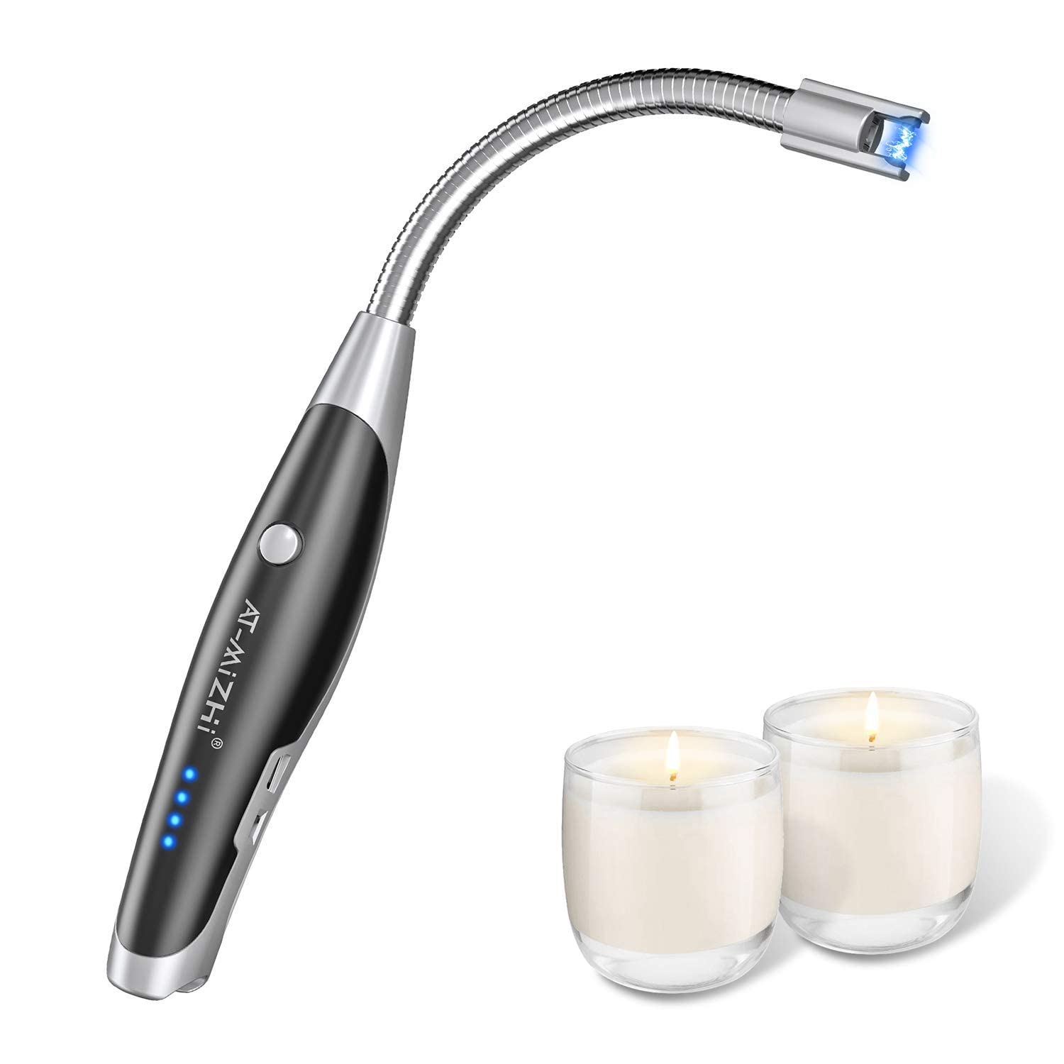 Briquet électrique rechargeable USB AT-Mizhi à col flexible 360° et écran LED