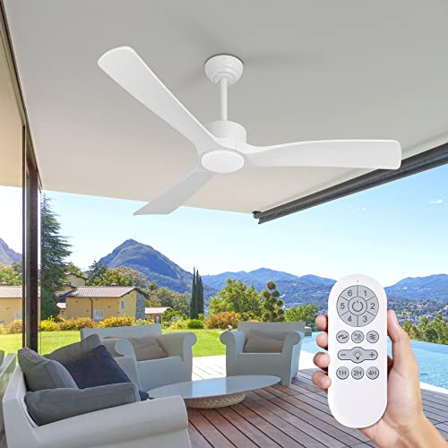 Raccroc Wood Ceiling Fans With Lights And Remote,52In Ceiling Fan,22W Led Light Modern Ceiling Fan With Lights,3 White Solid Wood Blades,6 Speeds,Reversible Quiet Dc Motor #TOP4