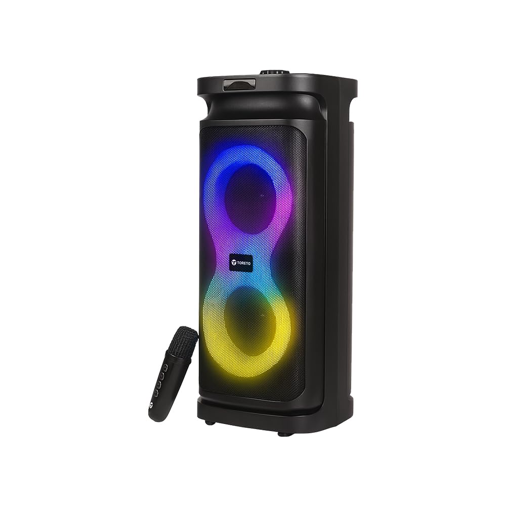 Toreto Party Thrillz 30W Bluetooth Party Speaker with RGB Lights & LED Display, BT5.3+EDR, Wireless Karaoke Mic with Voice Changer, TWS Pairing, USB/AUX/TF Card/FM, Type-C Charging, Portable Speaker-image-13