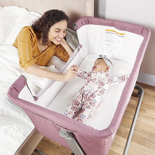Image of Dream On Me Seashell Bassinet & Bedside Sleeper in Rose, Lightweight Easy Folding and Height Adjustable Baby Bassinet, Mattress Pad Included, JPMA Certified