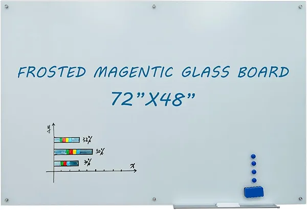 Gooderboard Magnetic Frosted Glass Whiteboard 48"x72" Glass Dry Erase Board 48"x72" Wall Mounted Frameless White Glassboard for Office School Home Shop