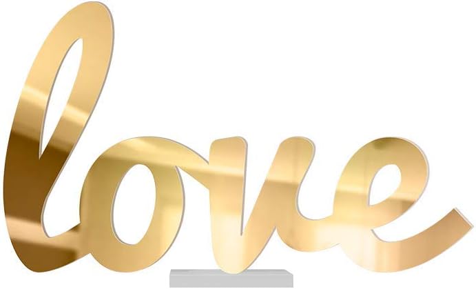 4ArtWorks - 3D Cursive Love Table Decor (Gold Mirror Finish) for Dorm Rooms, Living Spaces, Bedrooms and Modern Offices & Desks | Love Script Sign with Transparent Acrylic Base | Great Gift Idea