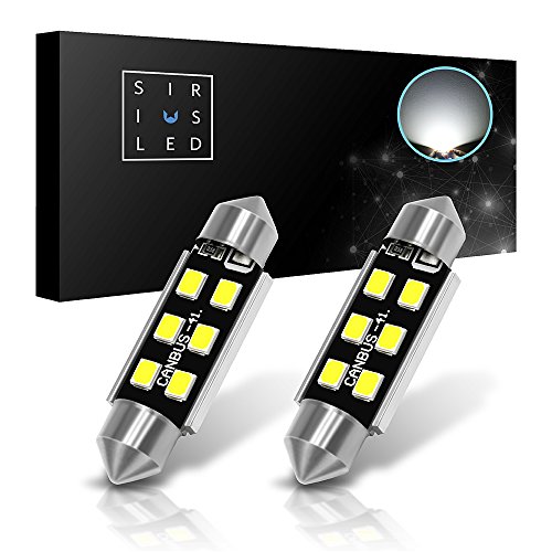 SiriusLED Super Bright 2835 Chipset Canbus Error Free LED Festoon Bulbs for Car Interior License Plate Dome Trunk Lights 1.72” 41MM 42MM Festoon 211-2 569 578 6000K White Pack of 2