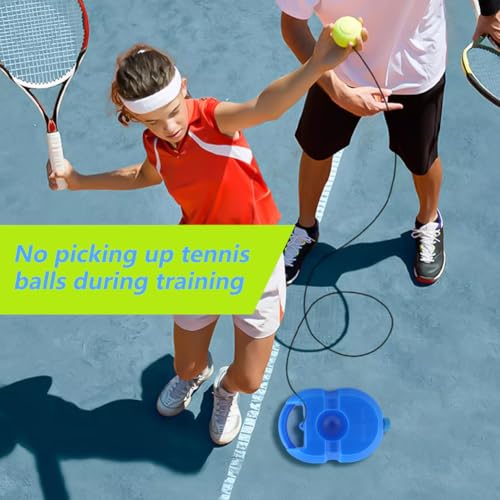 Velarionna Tennis Trainer Rebound Ball with 6 String Balls for Self Practice, Portable Solo Tennis Training Equipment for Beginner(Color:Blue)