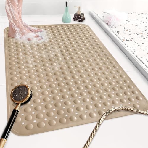 Mofonky Non Slip Shower Mat: 90 x 60 cm Extra Large Shower Mats for Inside Shower Stall - Soft TPE Long Anti Slip Anti Mould Shower Matt with Strong Suction Cups
