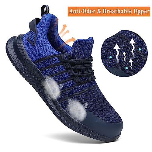 Steel Toe Shoes for Men and Women Comfortable Lightweight Work Safety Shoes Puncture Proof Slip Resistant Indestructible Sneakers Construction Work Utility DarkBlue M5
