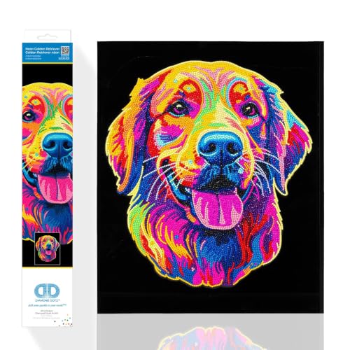 DIAMOND DOTZ 2594367 Original 5D Diamond Painting Set, Neon Golden Retriever, mit Neonfarben und Samt, DIY Diamant Malerei Bilder für Erwachsene und Kinder ab 12 Jahren, Intermediate