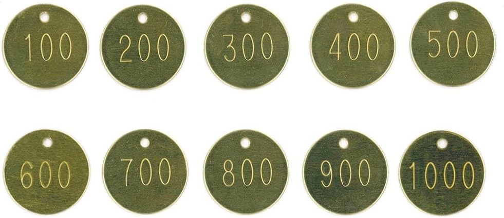 Brass 1-1/4" inch Round Tags. Pick Your Set of 100, 500 or 1,000 Tags (Number Options 001-1000)