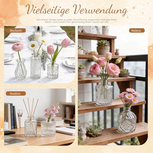 BTSD-home 12 Stück Vasen Set für Blumen, Kleine Vasen für Tischdeko, Hochzeitsdekoration, Deko Wohnzimmer, rustikale Hochzeit Mittelstücke und Home Decor