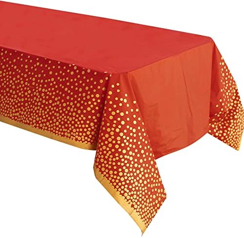 ZULADISE 2 Pack Red Table Cloths for Parties Disposable Red Plastic Tablecloth Premium 8ft Red and Gold Tablecloth for Graduation, Birthday, Christmas Party Table Cover for Rectangle Tables
