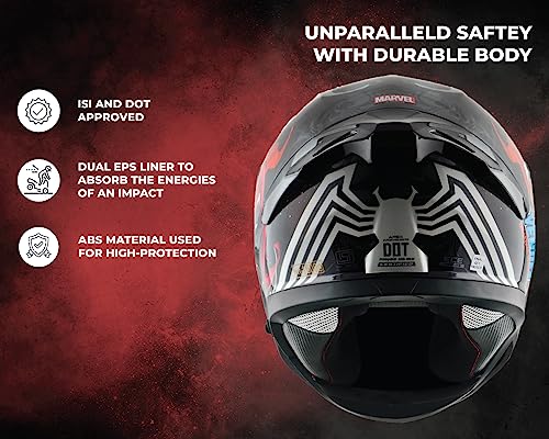 Image of Axor Apex Marvel Venom Full Face Motorbike Helmet, Premium Graphic Finish with Sporty Aerodynamic Design - Black Red - XL