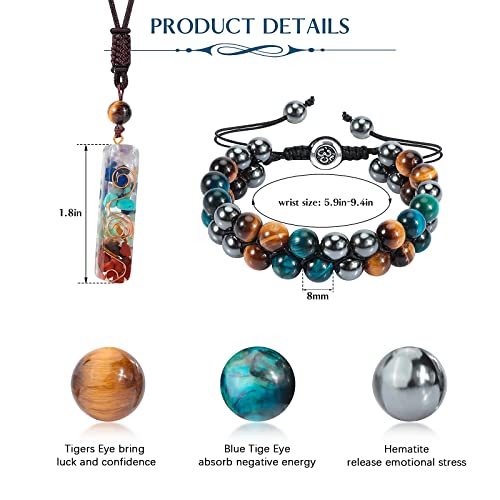 Seazoon Triple Protection Bracelet Necklace For Men Women, 8Mm Beaded Protection Crystals Healing Crystal Stones Bracelets, Blue Tiger Eye Bracelet For Men Women Christmas Gift Jj10-3 #TOP1
