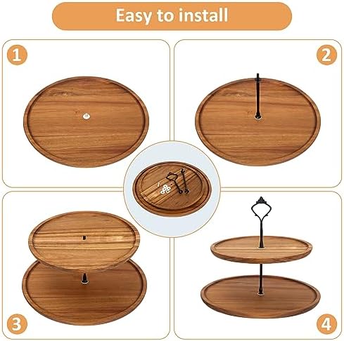 E-ROOM TREND 2 Tier Wooden Cupcake Stand Cake Stand Wooden Tiered Tray With Metal Handle Medium for Birthday Party Wedding Baby Shower Home Party (MDP02M)
