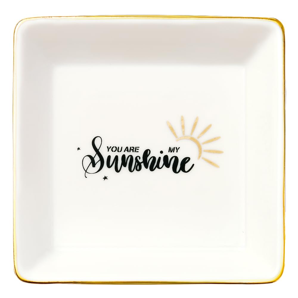Azefun Sister Birthday Gift Ideas,Ring Necklaces Holder,Trinket Dishes 4" Inch,Sister Birthday Christmas Gifts,Jewelry Tray for Earrings Necklace Bracelet,You Are My Sunshine