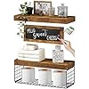 Qeeig bathroom shelves over toilet paper storage wall mounted farmhouse decor decorations chalkboard small floating wall shelf 21 set 16 inch rustic brown 021bn  urban country home decor