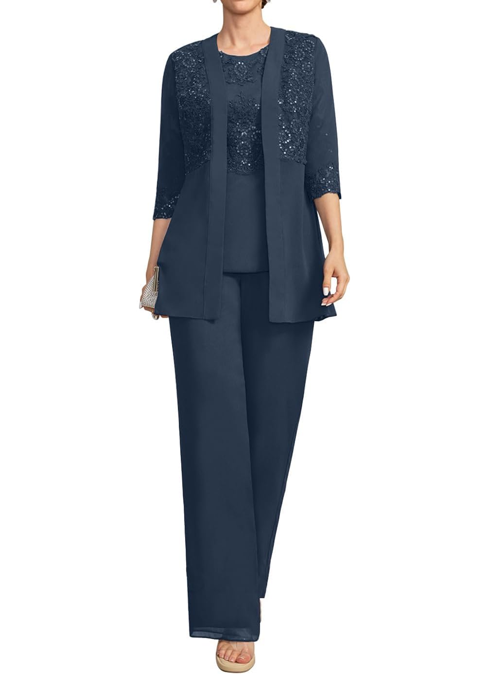 Juego de 3 combinaciones para la madre de la novia, elegante gasa de manga 3/4, trajes formales para invitados de boda con chaqueta